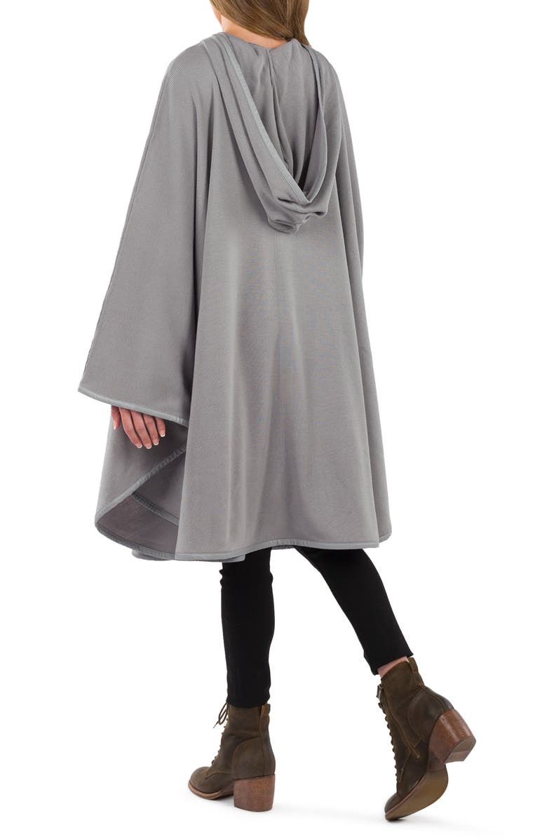 Patricia Nash Hooded Faux Leather Trim Cable Knit Cape, Alternate, color, Grey