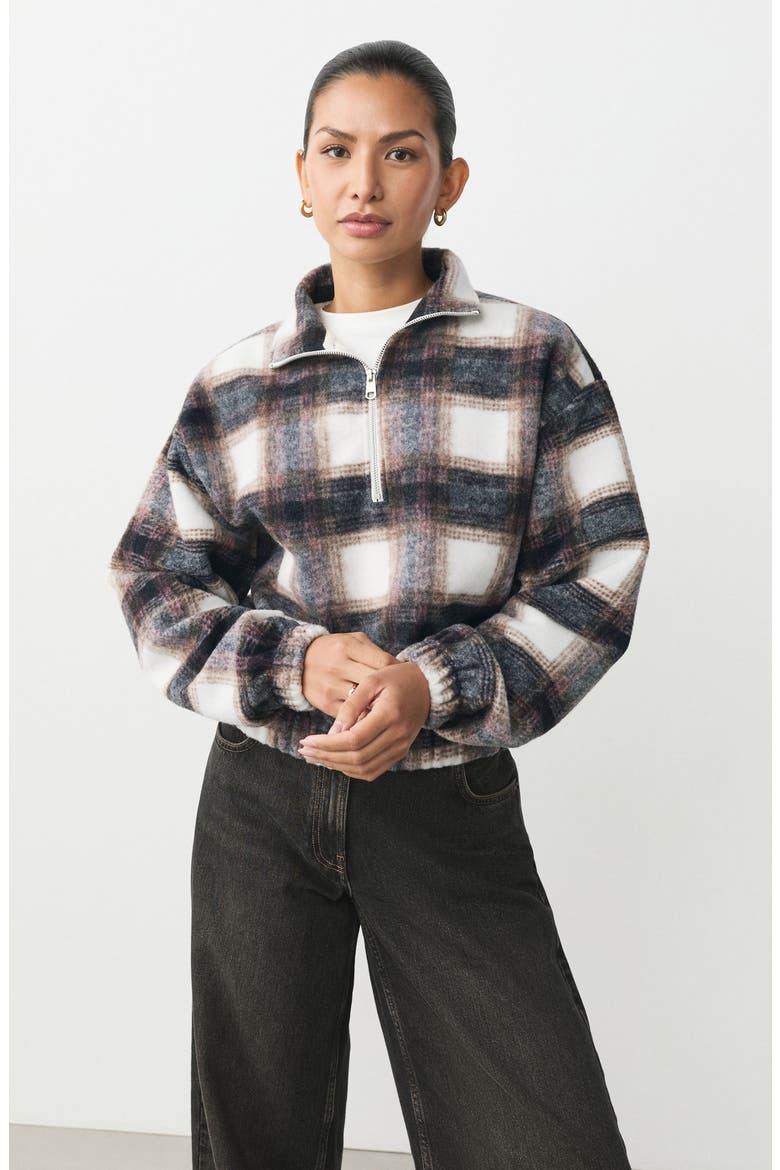 Plaid Quarter Zip Sweatshirt, Alternate, color, NEUTRAL