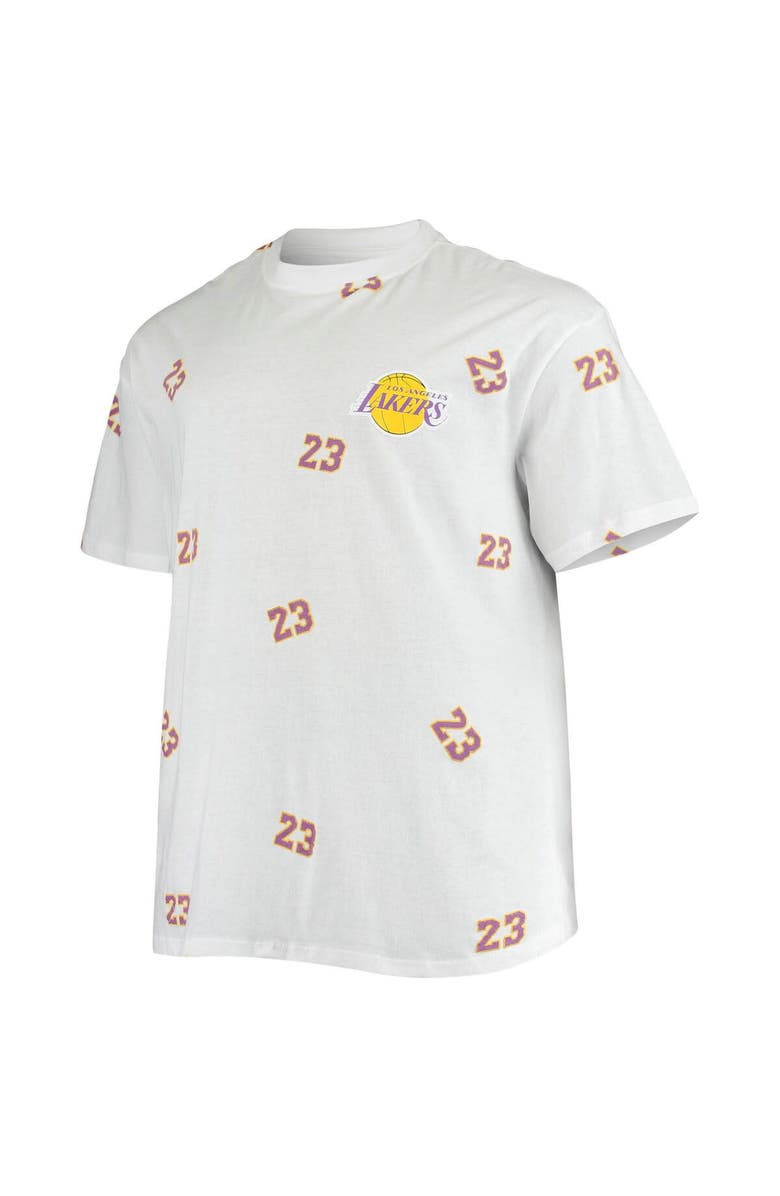 FANATICS Men's Fanatics Branded LeBron James White Los Angeles Lakers Big & Tall Allover Name & Number T-Shirt, Alternate, color,