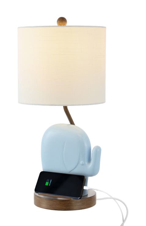 Ellie 20.25" Bohemian Designer Iron/Resin Elephant LED Kids
 Table Lamp with Phone Stand and USB Charging Port