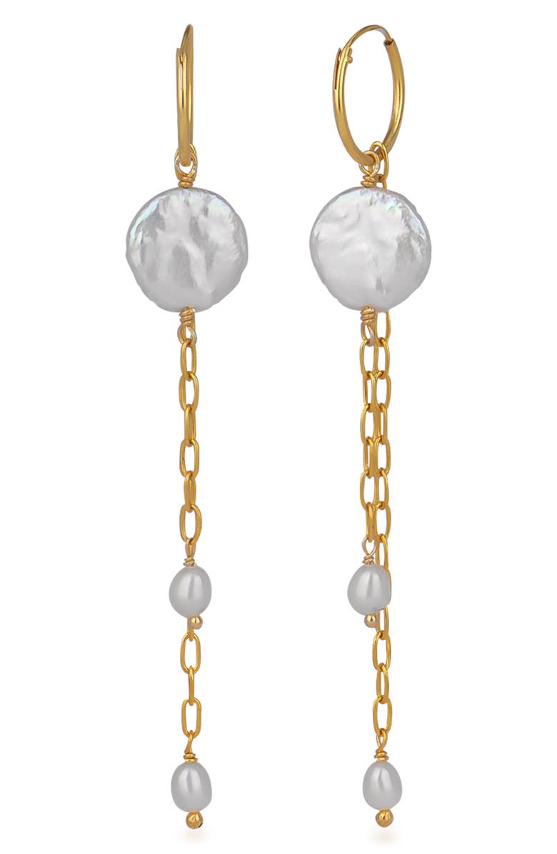 GABI RIELLE 14K Gold Vermeil Mother of Pearl & 3mm Freshwater Peal Earrings, Main, color, 
