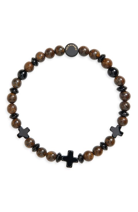 Men's Cross Beaded Stretch Bracelet