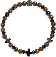 Caputo & Co. Men's Cross Beaded Stretch Bracelet
