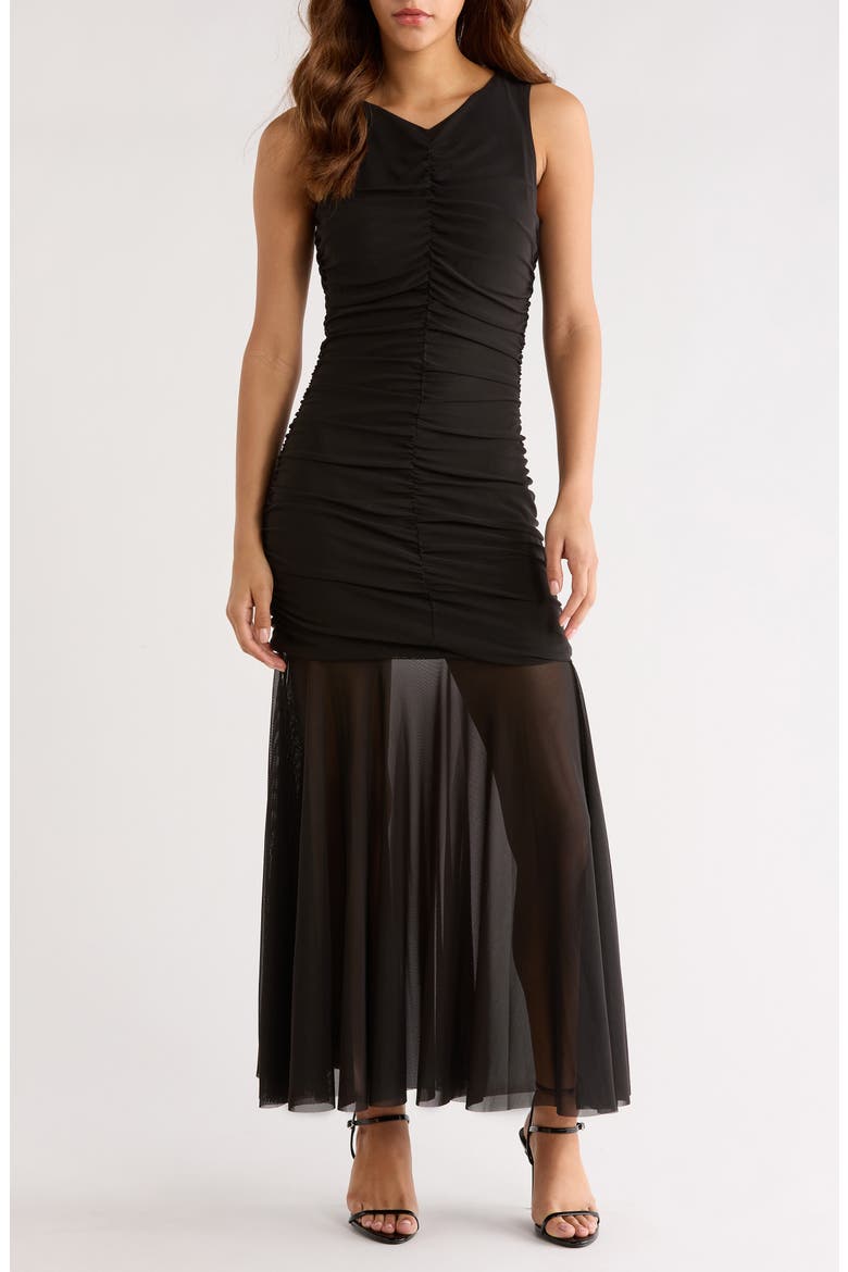 Denisa Ruched Maxi Dress, Main, color, BLACK
