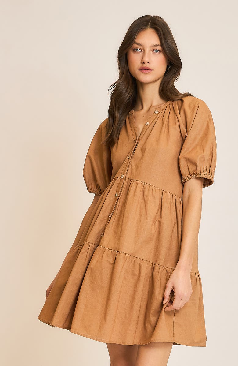 WISHLIST Button Front Tiered Dress, Alternate, color, Camel
