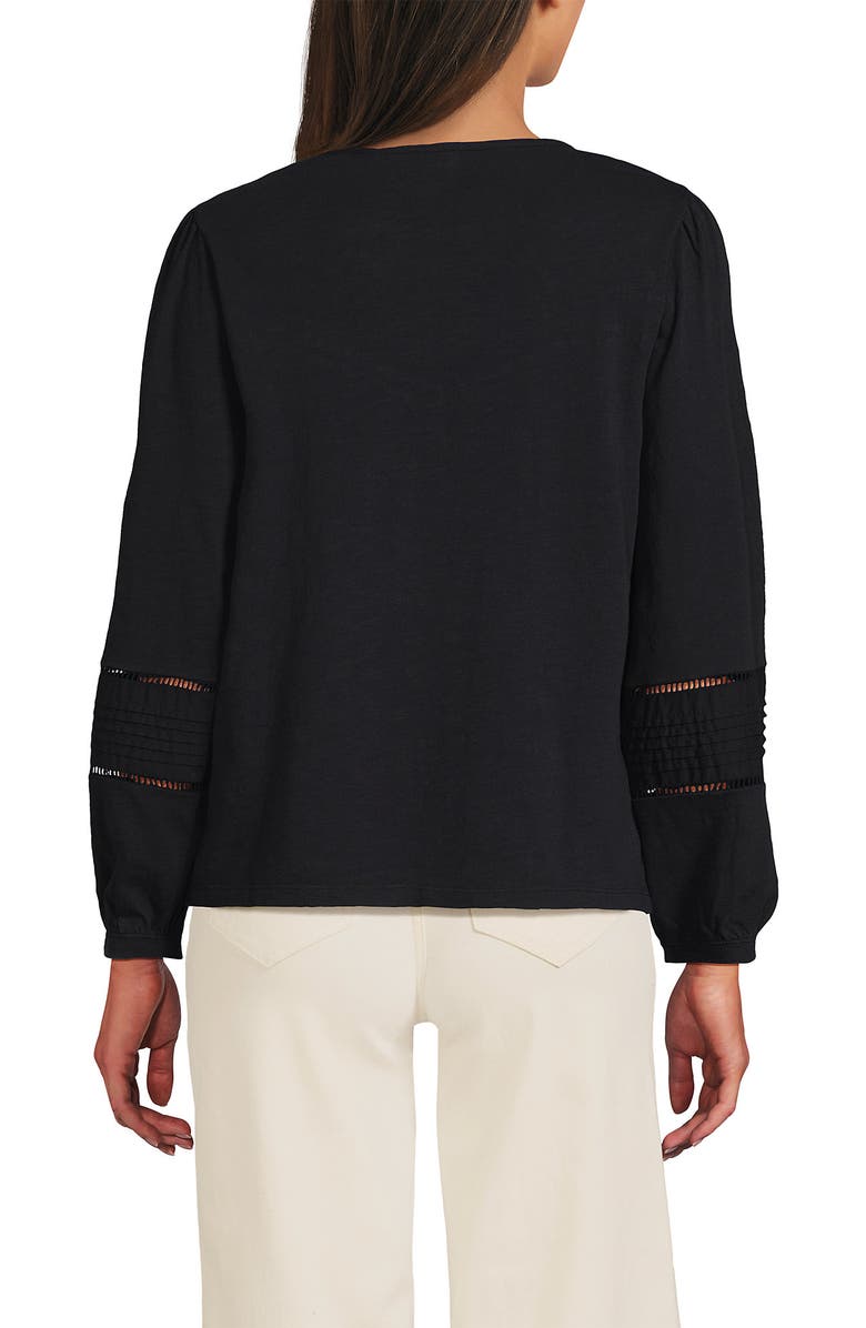 Lands' End Long Sleeve Slub Pintuck Top, Alternate, color, Black