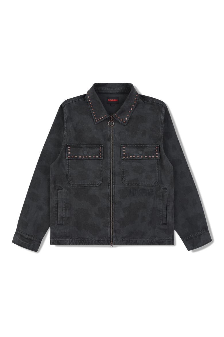 Studded Denim Jacket, Alternate, color, BLACK
