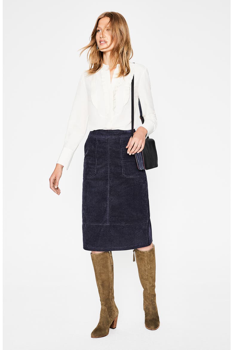 Patch Pocket Corduroy Midi Skirt, Alternate, color, WHALE GREY