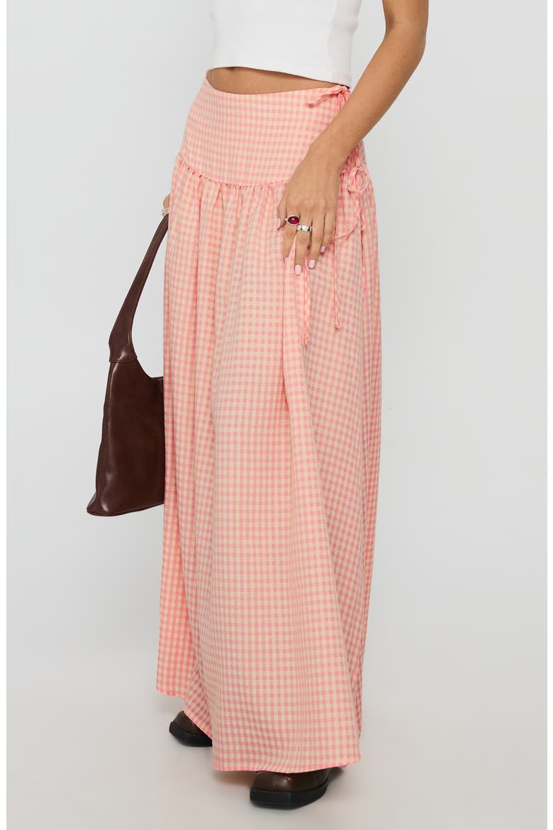 Analeah Gingham Side Tie Maxi Skirt, Alternate, color, ORANGE CHECK