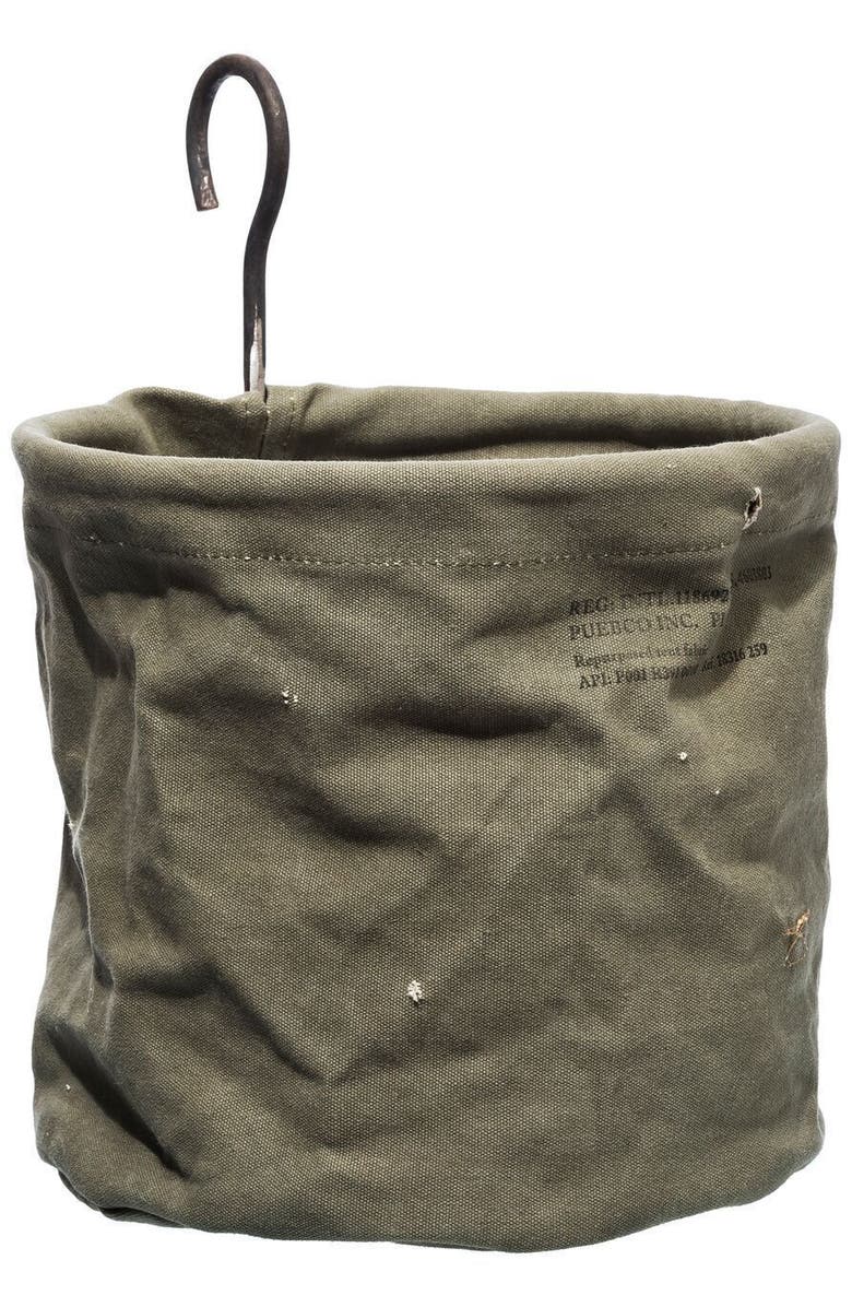PUEBCO Vintage Tent Fabric Hook Basket, Alternate, color, Olive