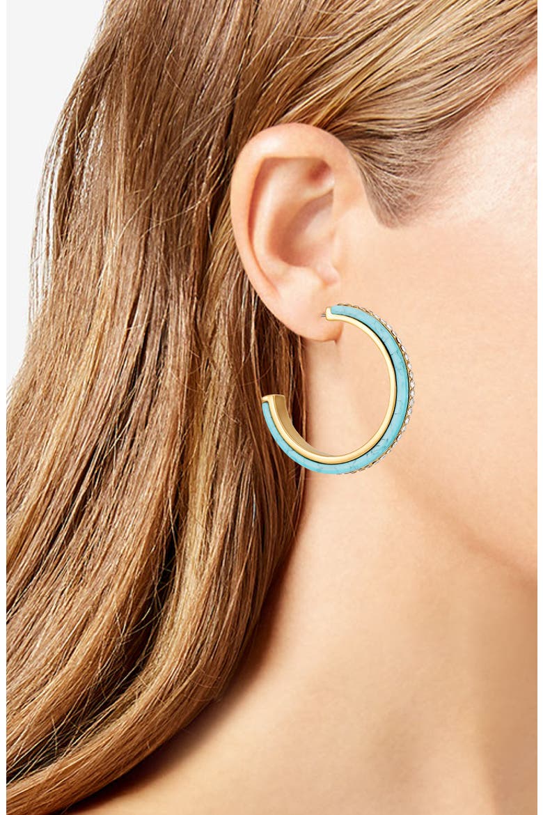 Crystal & Turquoise Hoop Earrings, Alternate, color, GOLD TONE