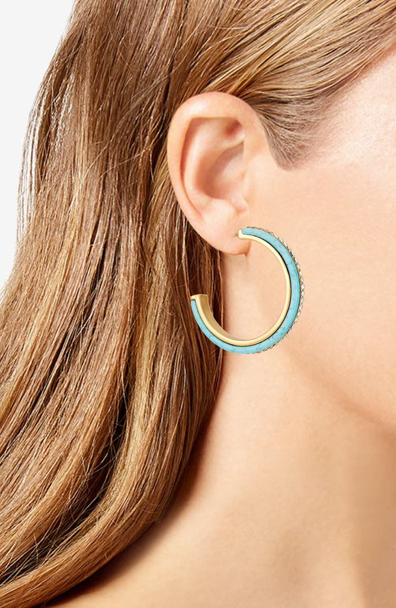 GUESS Crystal & Turquoise Hoop Earrings, Alternate, color, Gold Tone