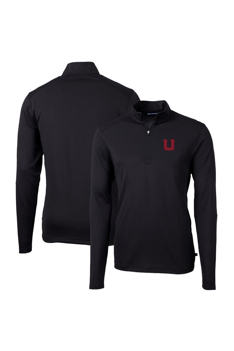 Men's Cutter & Buck Black Utah Utes Virtue Eco Pique Recycled Quarter-Zip Pullover Top, Alternate, color, Black