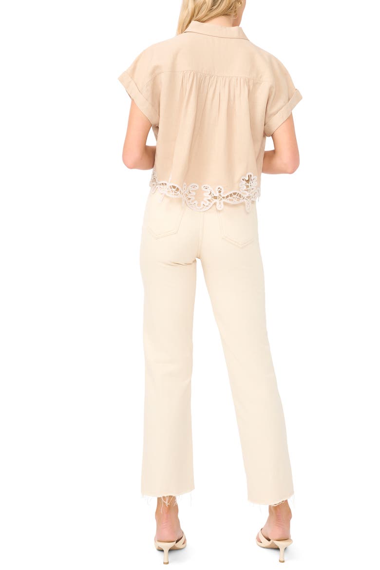 Lace Trim Short Sleeve Crop Top, Alternate, color, PEPPERCORN