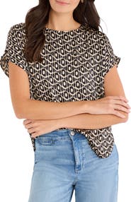 NIC+ZOE Lacy Diamonds Day Gloss Woven Shirt