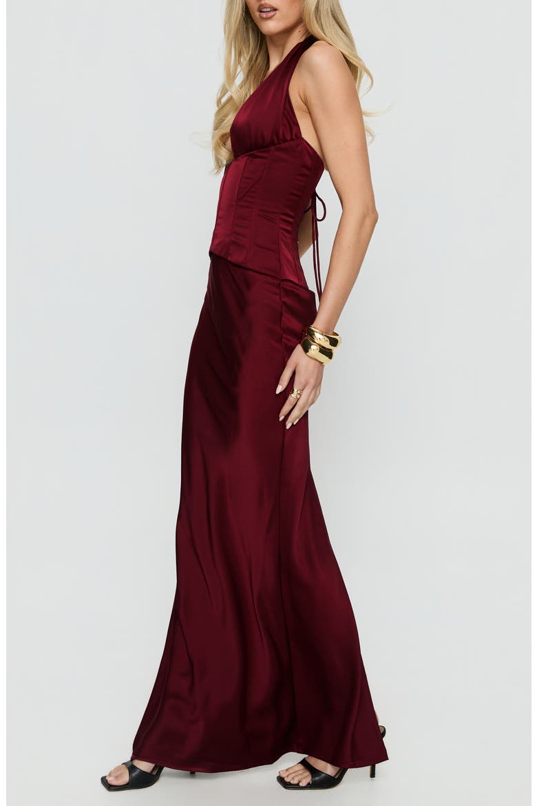 In a Trance Corset Halter Gown, Alternate, color, RED