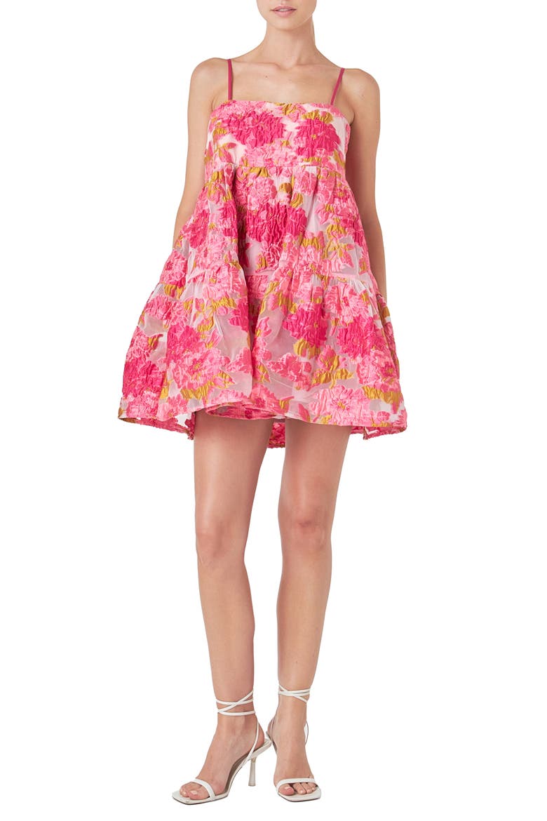Floral Jacquard Organza Babydoll Minidress, Main, color, PINK