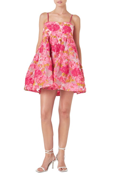 Floral Jacquard Organza Babydoll Minidress
