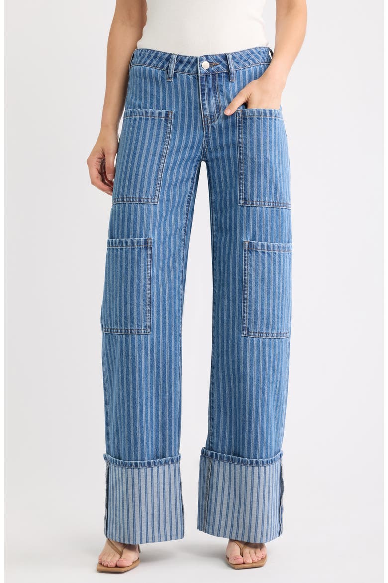Striped Jacquard Wide Leg Cargo Jeans, Main, color, LIGHT WASH