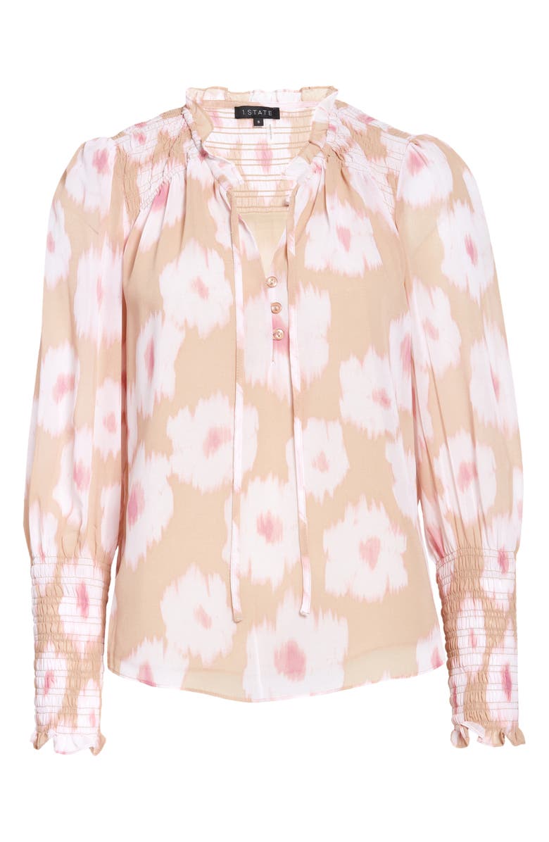 1.STATE Smocked Tie Neck Blouse, Alternate, color, 
