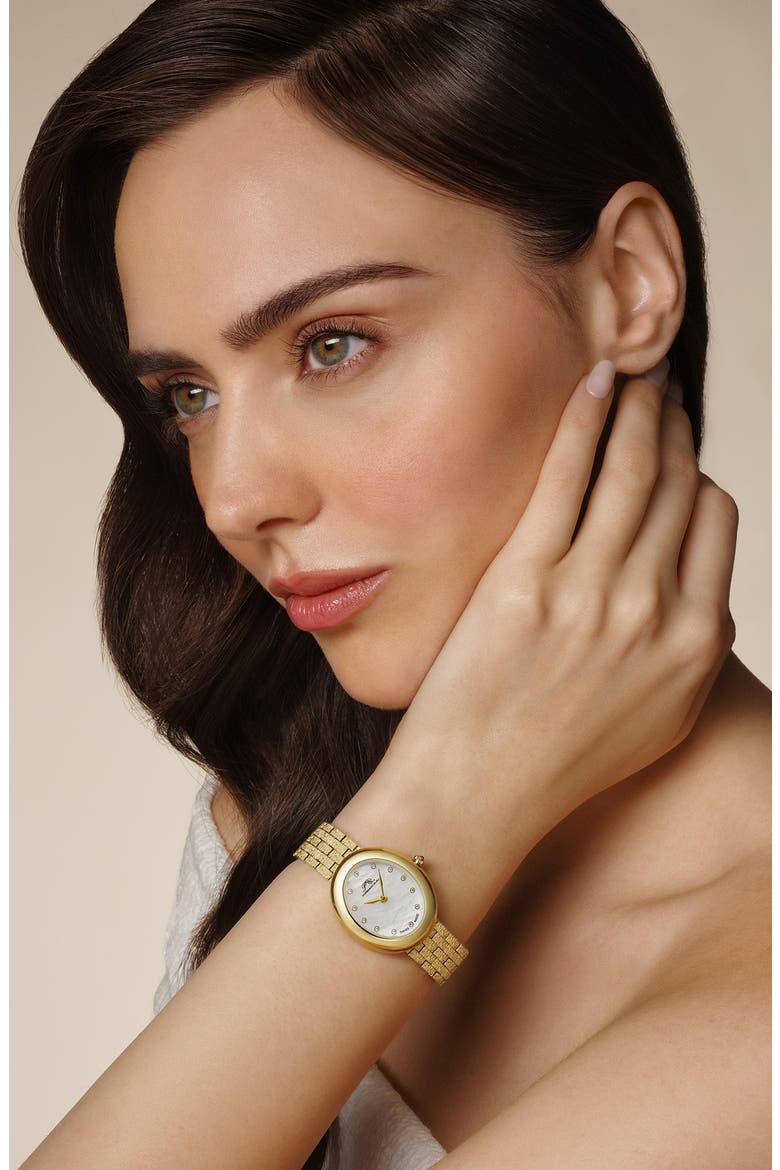 Women's Porsamo Bleu Angelica Oval MOP Dial Stainless Steel Watch, Alternate, color, GOLD/ WHITE