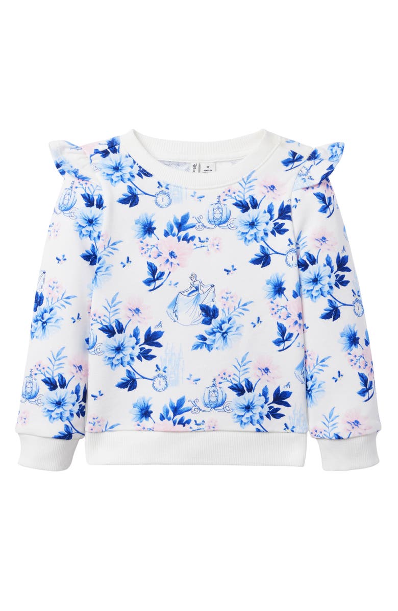 Janie and Jack x Disney Kids' 'Cinderella' Ruffle French Terry Graphic Sweatshirt, Main, color, 
