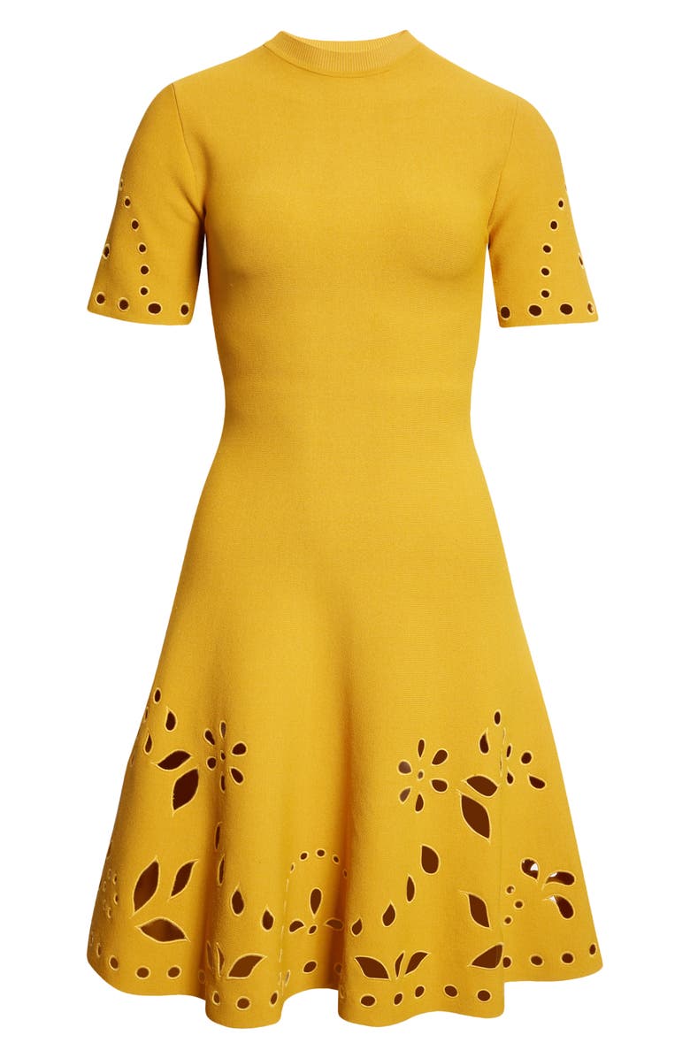 Ulla Johnson Fanna Eyelet Detail Knit Minidress, Alternate, color, Goldenrod