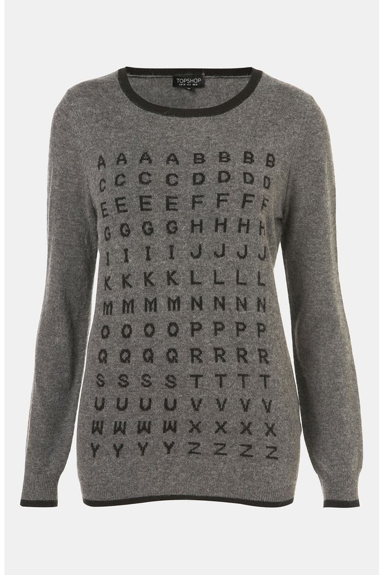 'Alphabet' Sweater, Main, color, CHARCOAL