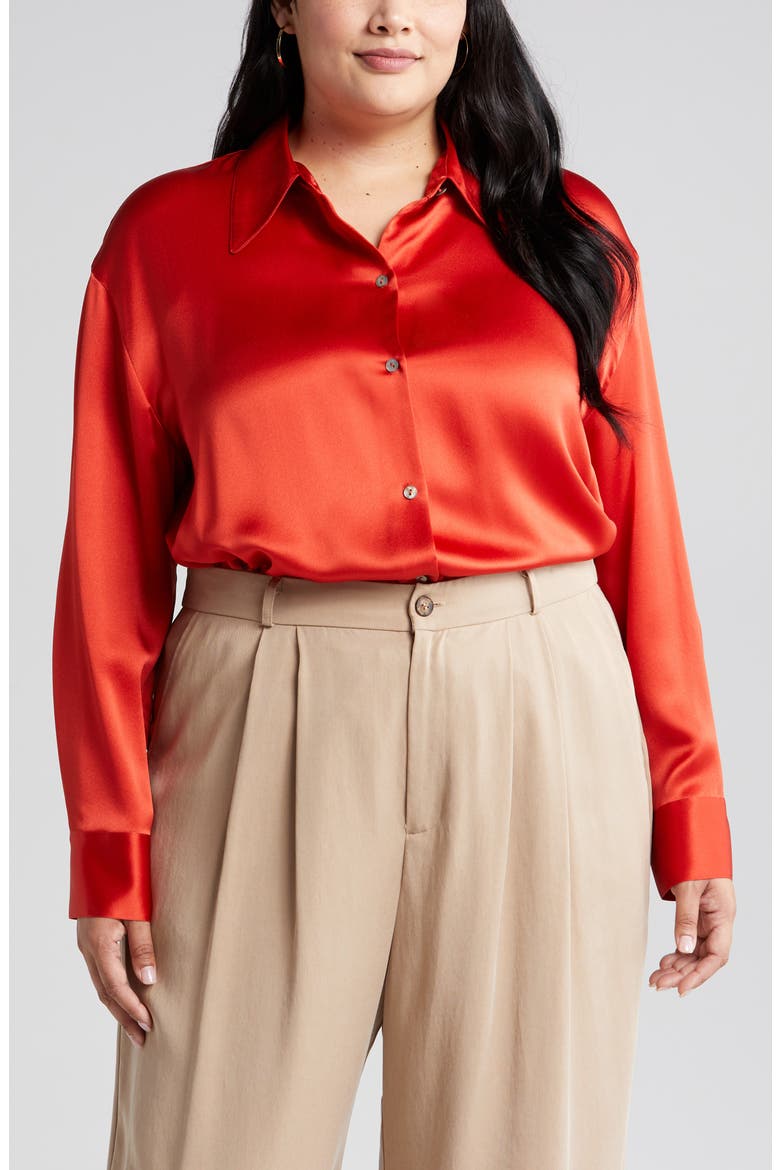 Shaped Collar Silk Blouse, Alternate, color, VERMILLION