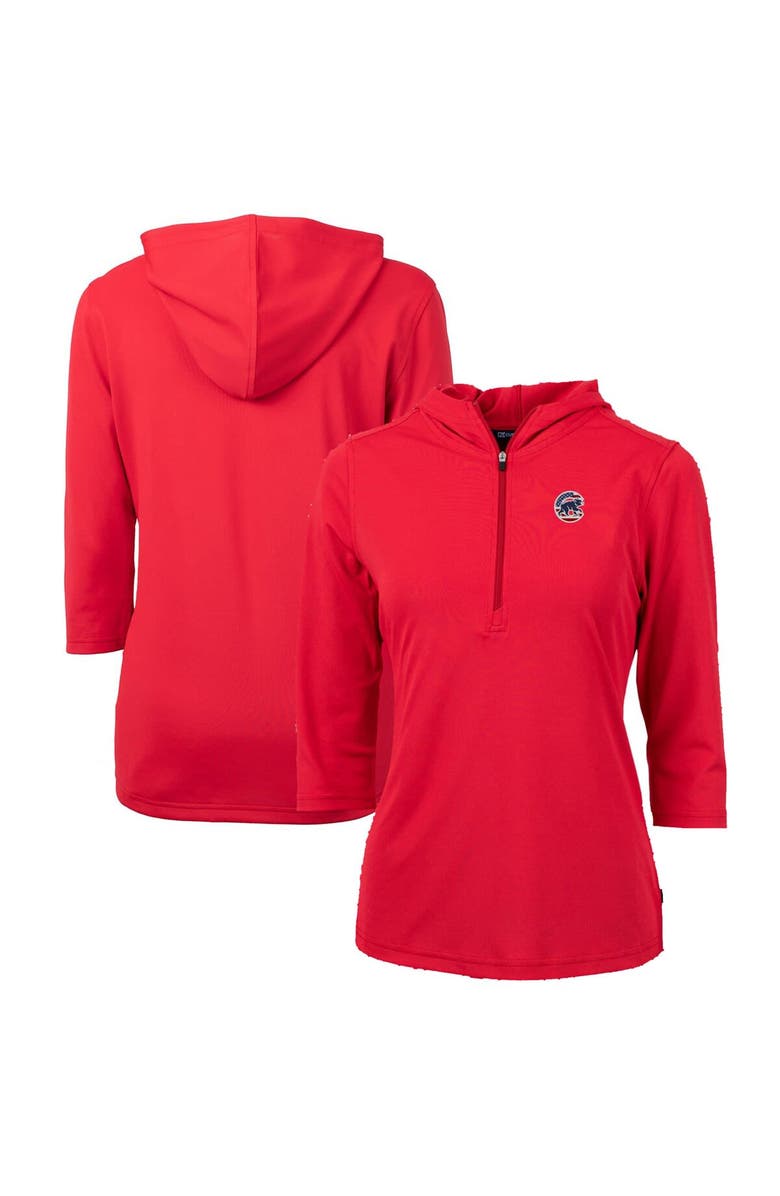 Cutter & Buck Women's Cutter & Buck Red Chicago Cubs Americana Logo DryTec Virtue Eco Pique Recycled Half-Zip Pullover Hoodie, Main, color, 