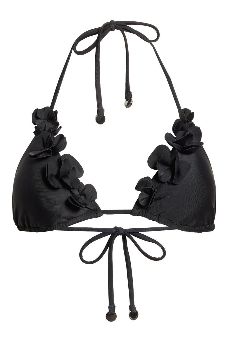 Nikoleta Floral Appliqué Triangle Bikini Top, Alternate, color, BLACK