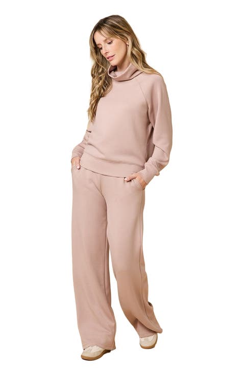 Athleisure Mock Neck and Pleated Pant Set