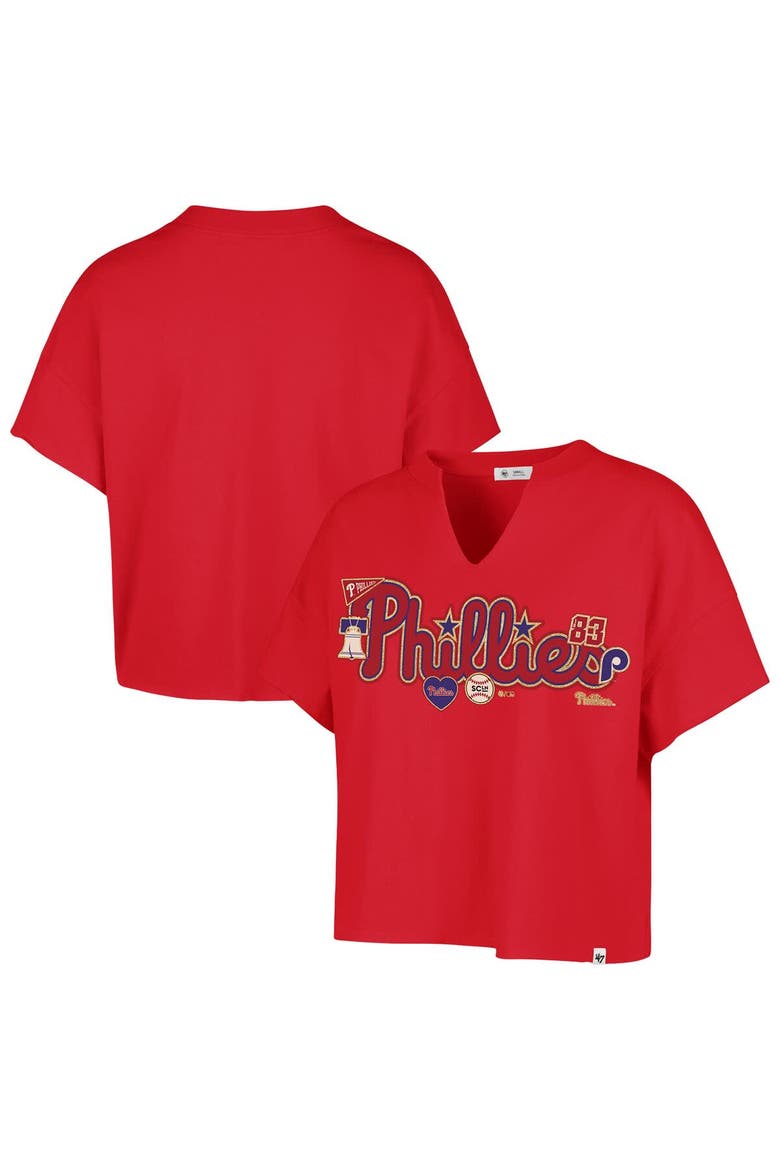 Women's '47 x Stoney Clover Lane Red Philadelphia Phillies Oversized Notch Neck T-Shirt, Main, color, Red