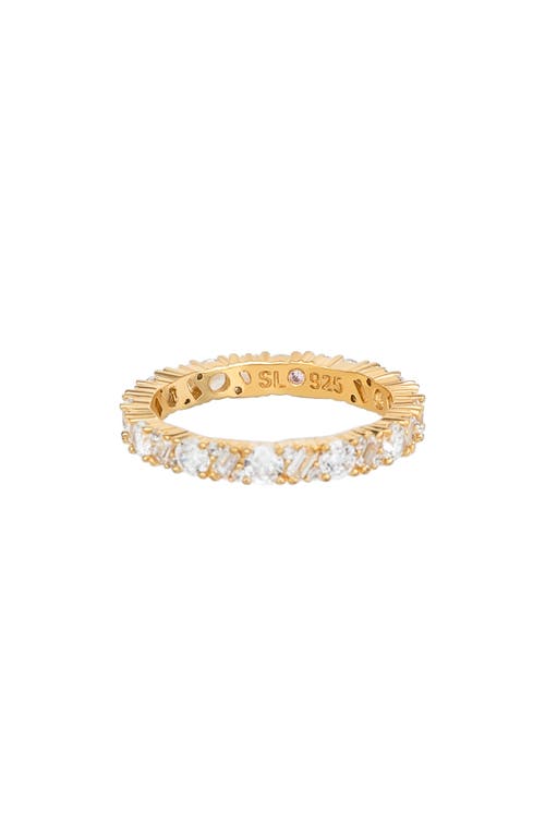 Suzy Levian Yellow Sterling Silver Thin White Cubic Zirconia Eternity Band In Gold