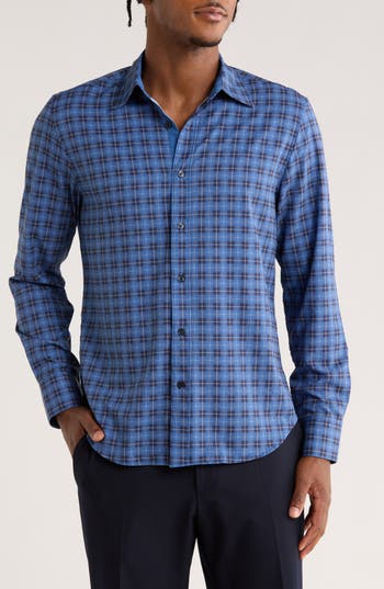 Construct Plaid Long Sleeve Button-up Shirt In Blue