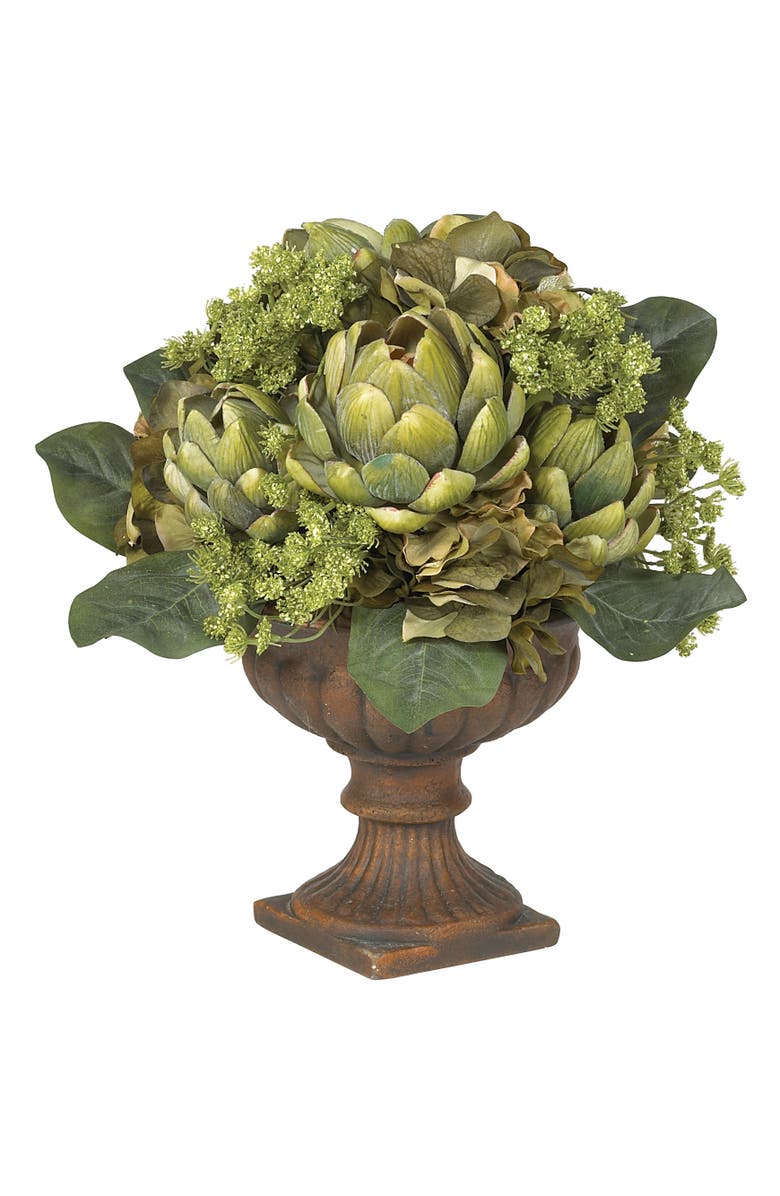 NEARLY NATURAL Artichoke Centerpiece Artificial Flower Arrangement, Main, color, Green