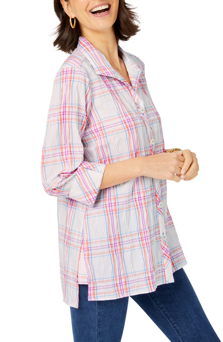 Foxcroft Rhett Crinkle Plaid Tunic Blouse, Alternate, color, 