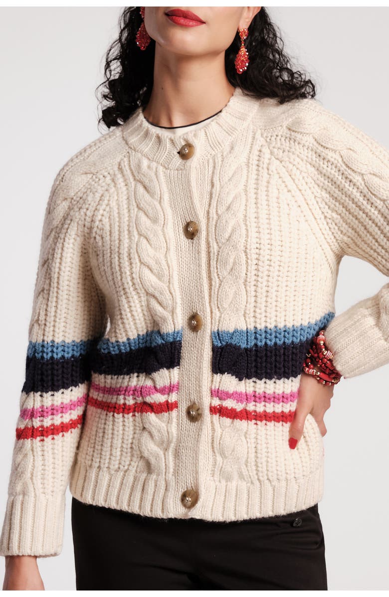 Frances Valentine Varsity Stripe Cardigan, Main, color, Natural/Multi