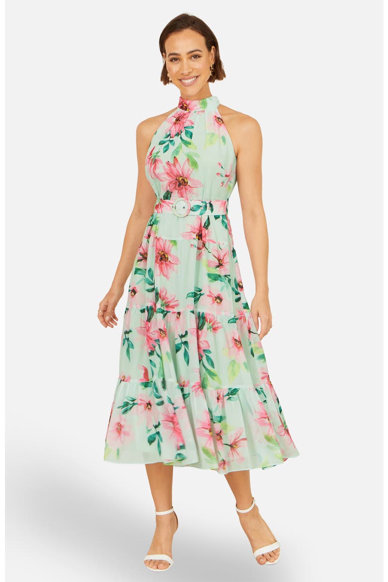 Floral Halter Neck Midi Dress, Alternate, color, Mint Green