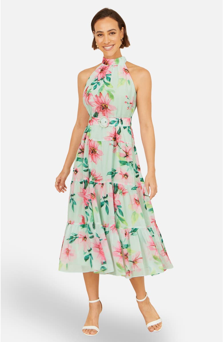 Yumi Floral Halter Neck Midi Dress, Alternate, color, Mint Green