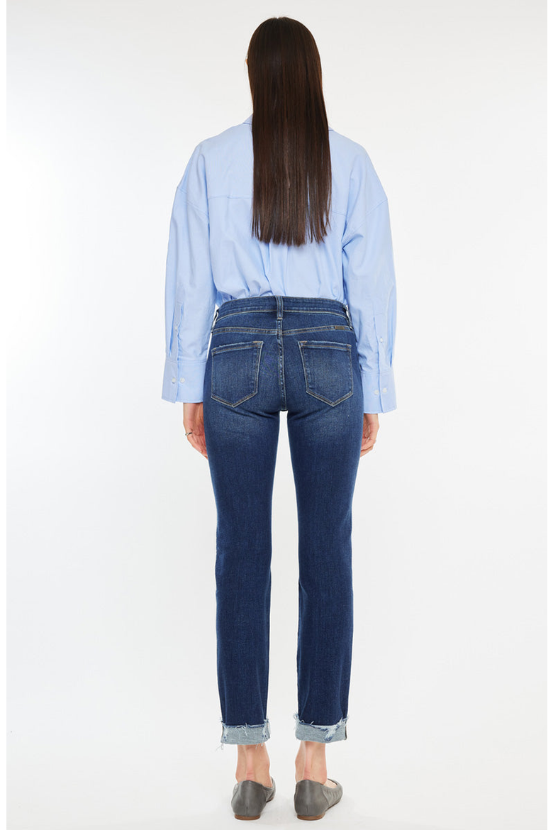 Emely Essentials Mid Rise Slim Straight Leg Jeans, Alternate, color, Dark Wash
