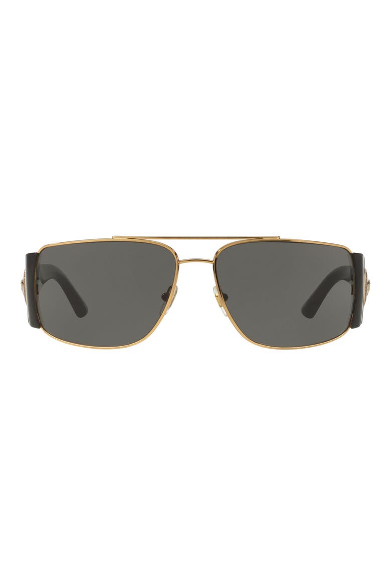 Medusa Medallion 63mm Wrap Sunglasses, Main, color, GOLD/ BLACK SOLID