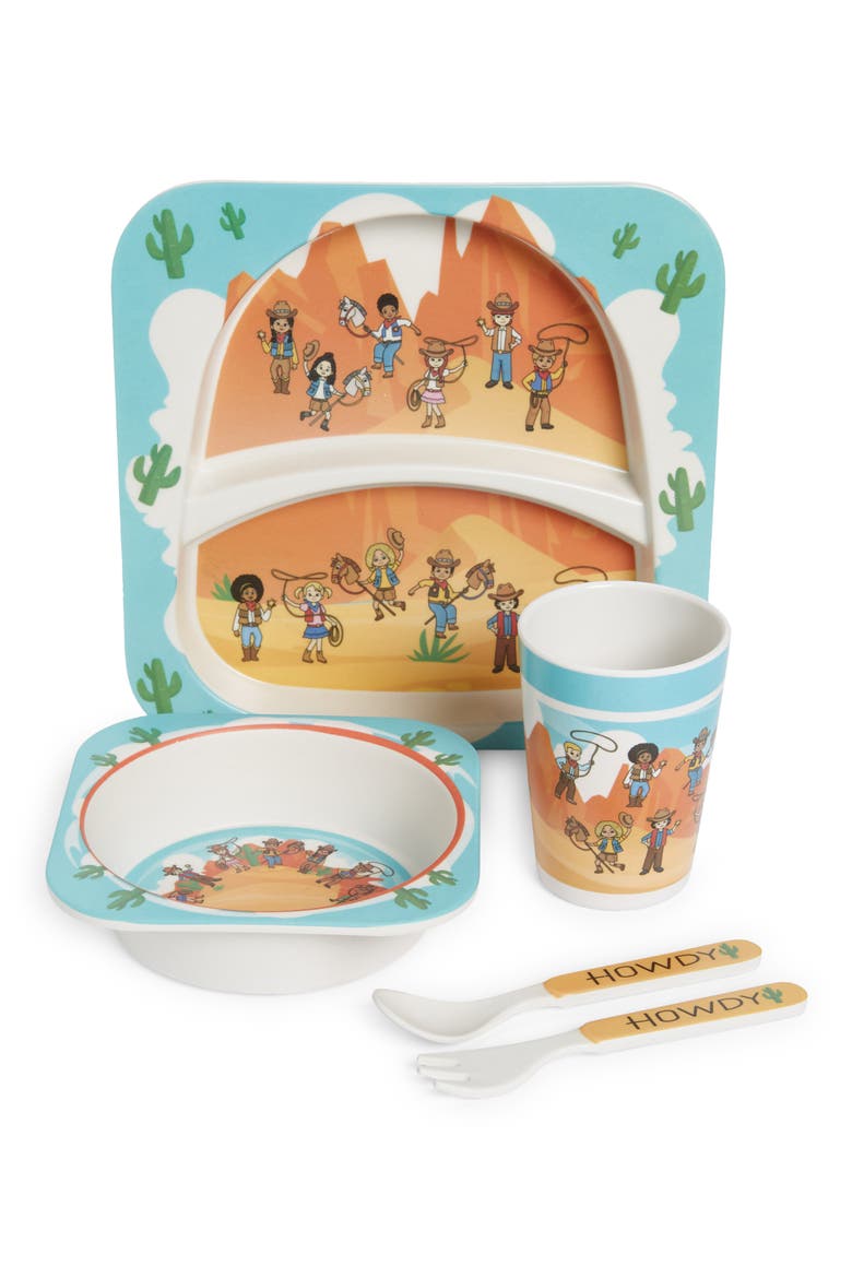 Western Theme Mealtime Plate, Bowl, Cup & Utensil Set, Main, color, TAN MULTI