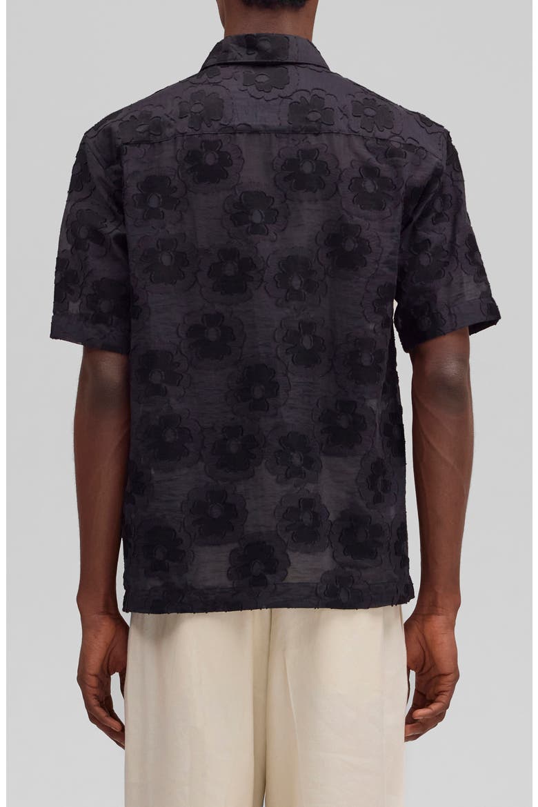 Freddy 50045 Embroidered Floral Short Sleeve Cotton Blend Button-Up Shirt, Alternate, color, BLACK