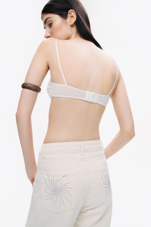 Shop Nocturne Stone Detailed Wide Leg Jeans In Ivory