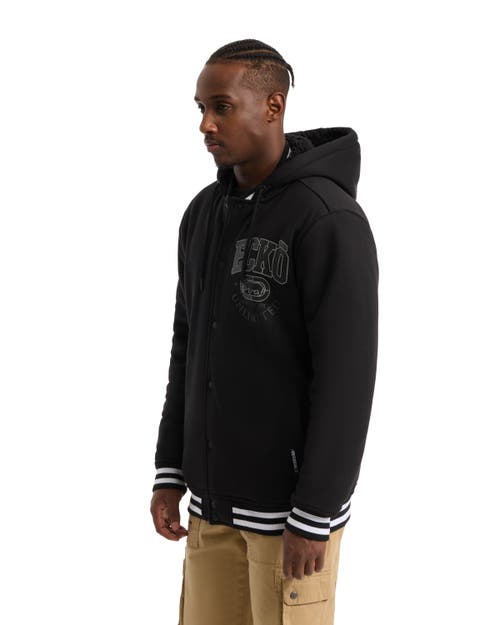 Ecko Unltd Homecoming Faux Shearling Varsity Jacket In Black