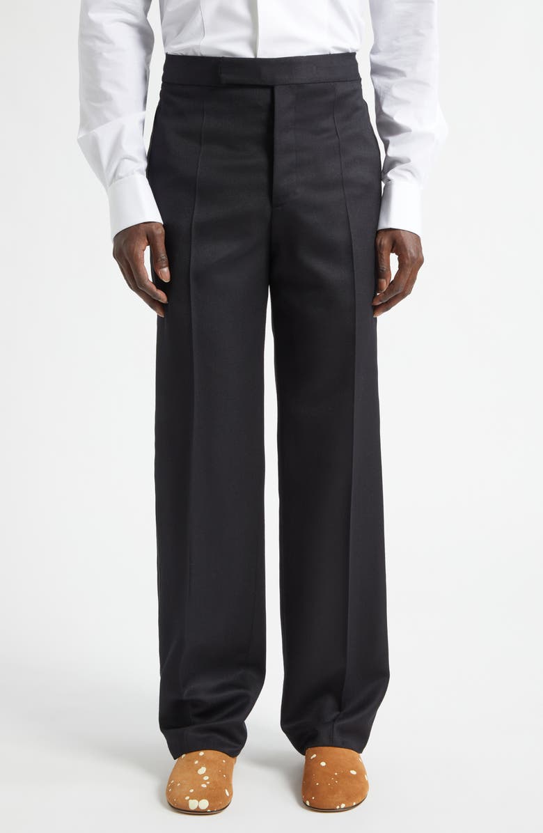 JW Anderson Pleated Black Wool Tuxedo Pants, Main, color, Black
