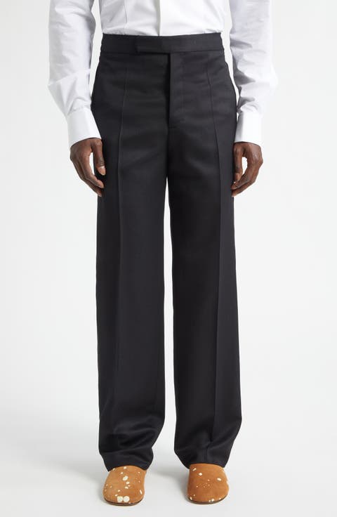 Pleated Black Wool Tuxedo Pants