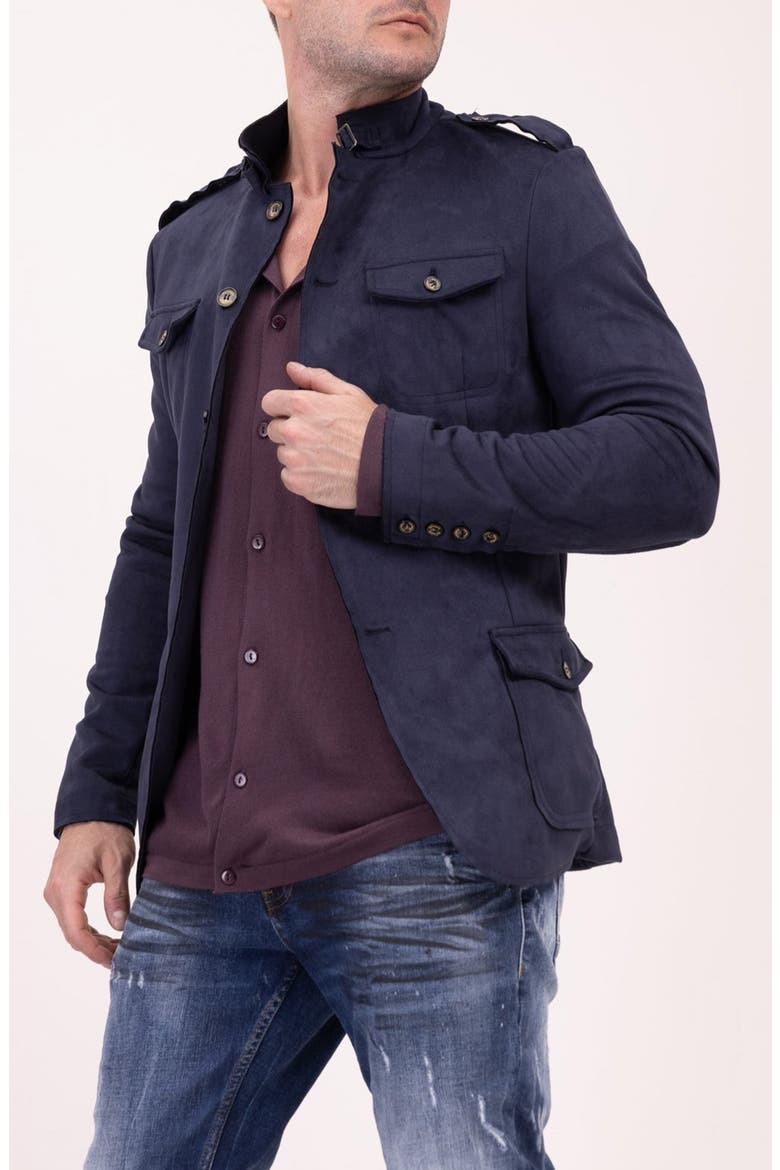 FAUX SUEDE SAFARI JACKET - CAM, Main, color, NAVY