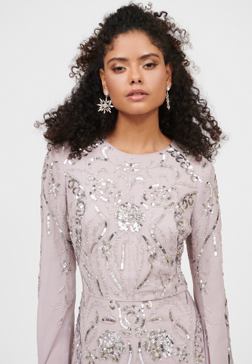 MARYISA MARYISA OCCASION MODEST EMBELLISHED SEQUIN BEADED COWL NECK EVENING MAXI DRESS